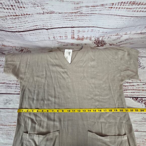 Evereve Vienna Dress S Linen Blend Fawn Taupe Minimal Neutral Basic Timeless NWT - Picture 12 of 16